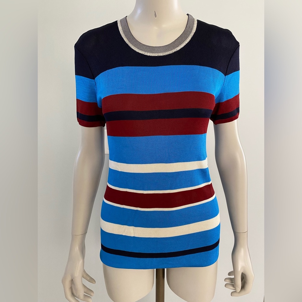 Sandro Stripe Print Short Sleeve Top ASO Maisie Williams and Evanna Lynch - Picture 7 of 16
